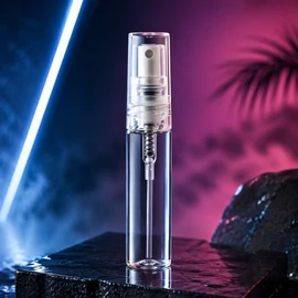 Parfümös üvegcse, 5 ml, transzparens + Mikroszórófej, menetes kupakkal, transzparens