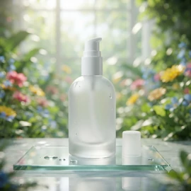 SET - Flakon, 100 ml, matt, üveg + Pumpa, fehér, védőkupakkal