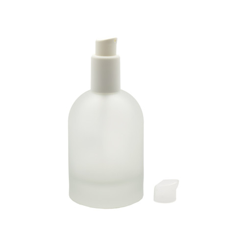 SET - Flakon, 100 ml, matt, üveg + Pumpa, fehér, védőkupakkal